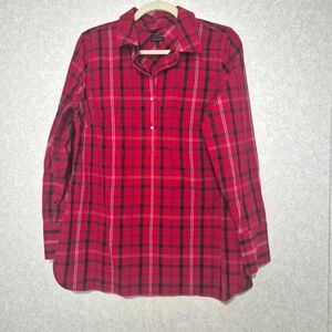 Talbots Red and Black Checkered Blouse Long Sleeve Size:10
